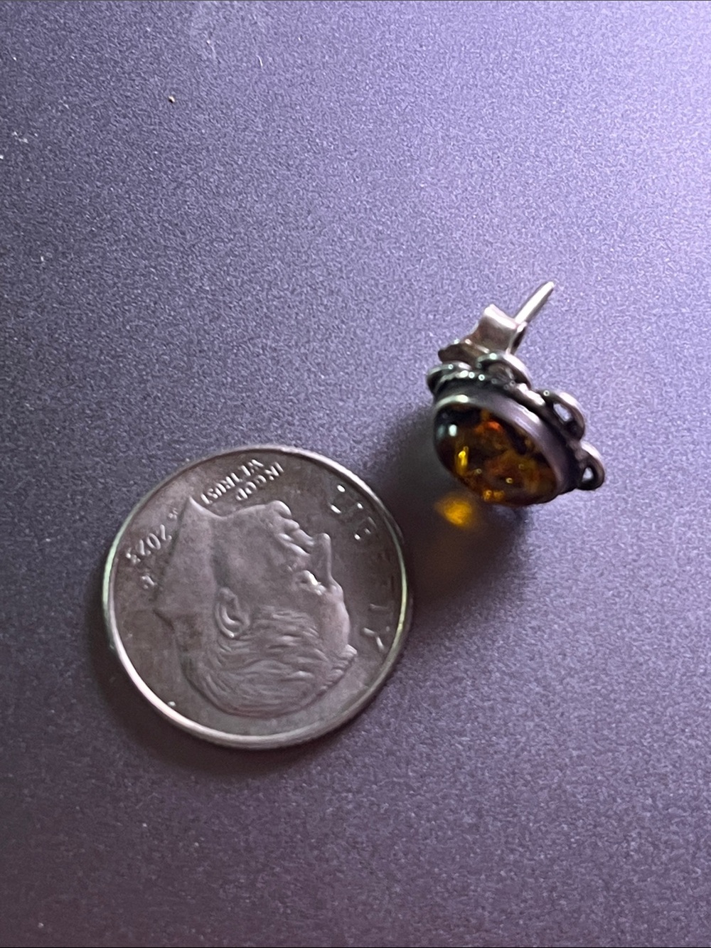 Sterling Silver & Baltic Amber Stud Earrings - Picture 9 of 9